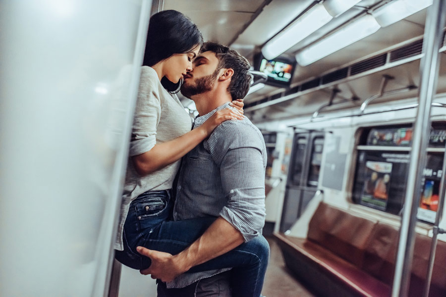 couple having sex on a train