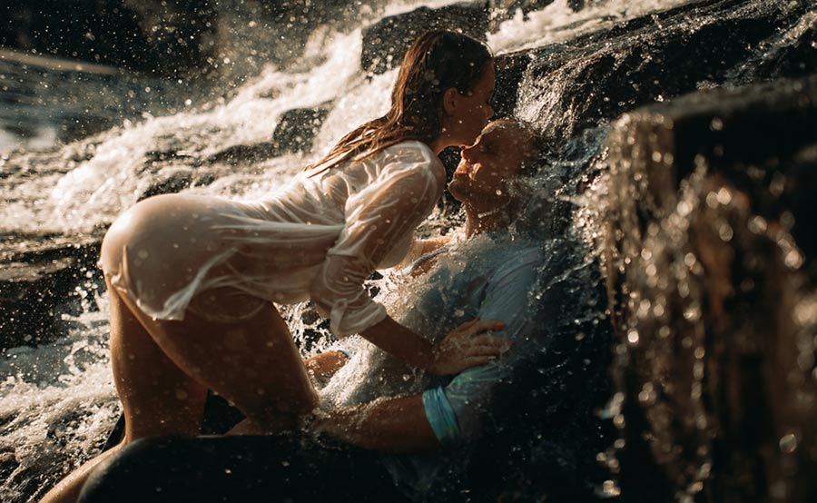sex underneath a waterfall